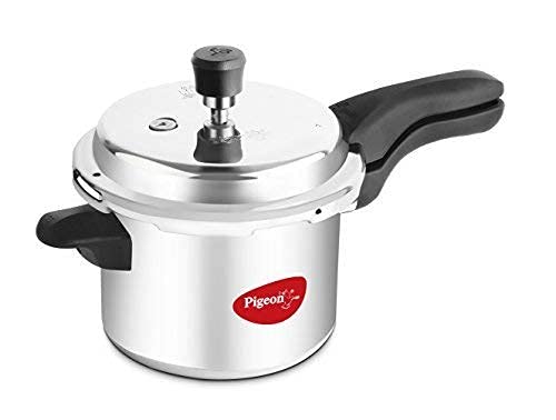 Pigeon 5 Quart Pressure Cooker, Olla de Presion, Gas & Induction Compatible, Pressure Pot for Instant Cooking of Veggies, Soup, Meat, Rice & Legumes, Indian Pressure Cooker 5 Liters, Aluminum, Silver