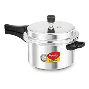 Pigeon 5 Quart Pressure Cooker, Olla de Presion, Gas & Induction Compatible, Pressure Pot for Instant Cooking of Veggies, Soup, Meat, Rice & Legumes, Indian Pressure Cooker 5 Liters, Aluminum, Silver