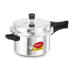 Pigeon 5 Quart Pressure Cooker, Olla de Presion, Gas & Induction Compatible, Pressure Pot for Instant Cooking of Veggies, Soup, Meat, Rice & Legumes, Indian Pressure Cooker 5 Liters, Aluminum, Silver