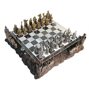 17" fantasy good vs. evil 3d chess set, bronze & silver tone
