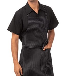 Chef Works Unisex Adjustable Bib Apron, Black W/ Wht Pinstripe, One Size