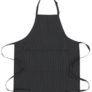 Chef Works Unisex Adjustable Bib Apron, Black W/ Wht Pinstripe, One Size