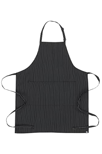 Chef Works Unisex Adjustable Bib Apron, Black W/ Wht Pinstripe, One Size