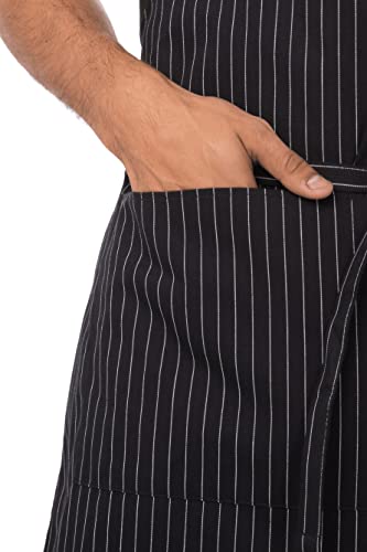 Chef Works Unisex Adjustable Bib Apron, Black W/ Wht Pinstripe, One Size