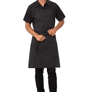 Chef Works Unisex Adjustable Bib Apron, Black W/ Wht Pinstripe, One Size