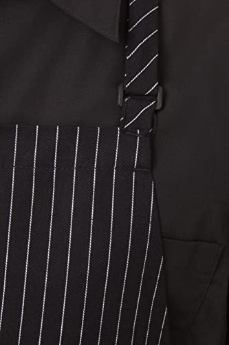 Chef Works Unisex Adjustable Bib Apron, Black W/ Wht Pinstripe, One Size