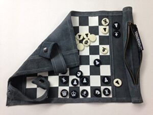 pitkin stearns international, inc. genuine leather roll-up travel game - chess/checkers by sondergut