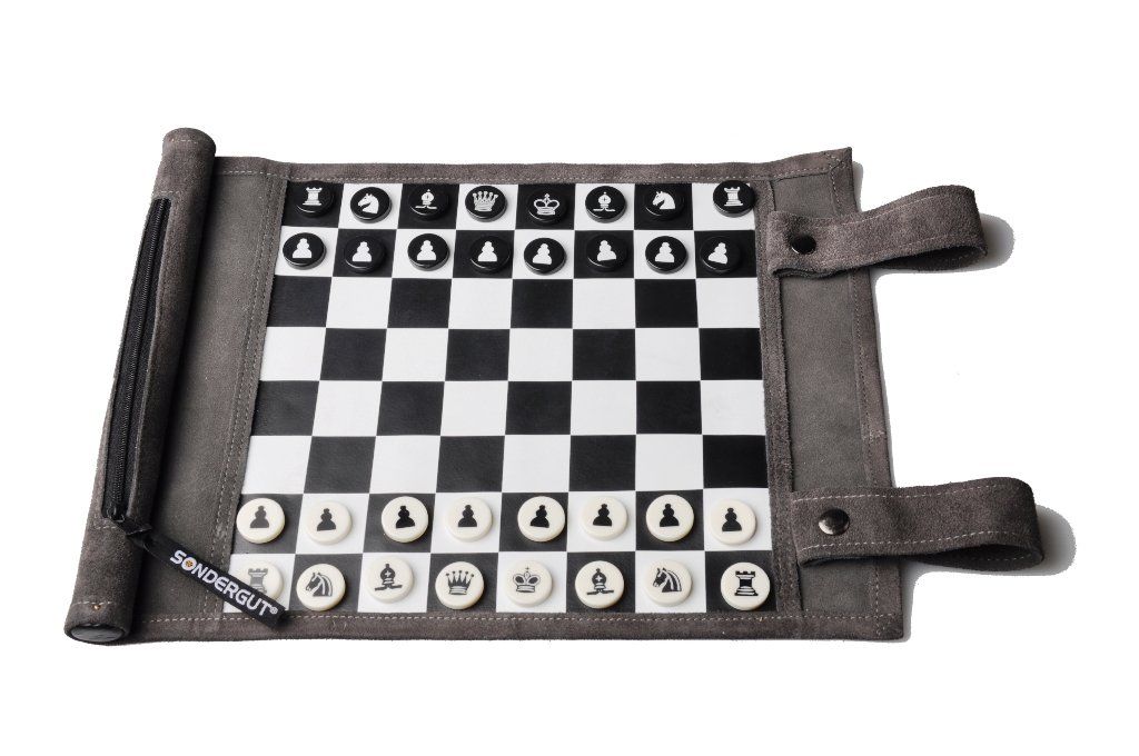 Pitkin Stearns International, Inc. Genuine Leather Roll-Up Travel Game - Chess/Checkers by Sondergut