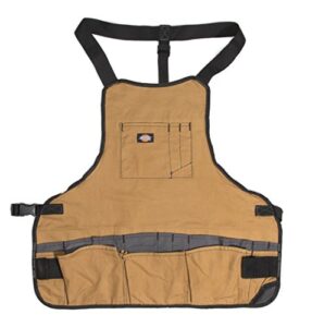 dickies 16-pocket workshop bib apron, durable canvas construction, reinforced edges, adjustable belt, grey/tan