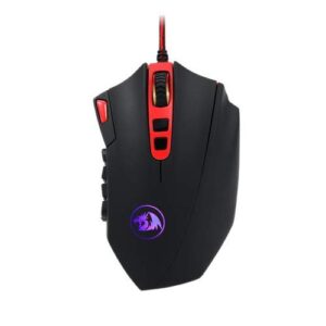 redragon m901 gaming mouse rgb backlit mmo 19 macro programmable buttons with weight tuning set, 12400 dpi for windows pc computer (wired, black)