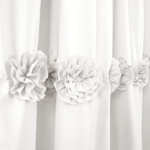 Lush Decor Darla Ruched Floral Bathroom Shower Curtain, 72” x 72”, White