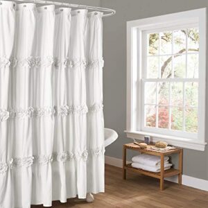lush decor darla ruched floral bathroom shower curtain, 72” x 72”, white