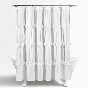 Lush Decor Darla Ruched Floral Bathroom Shower Curtain, 72” x 72”, White