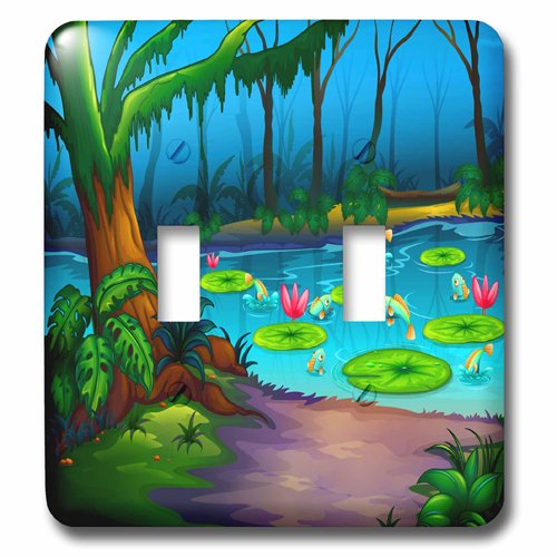 3dRose lsp_167241_2 Colorful Lake with Frogs Lilly Pads Trees and Fun Toggle Switch, Multicolor