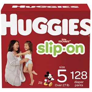 huggies little movers slip on diaper pants, size 5 (pack of 128)