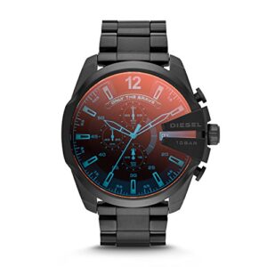 diesel men's 59mm mega chief quartz stainless steel chronograph watch, color: black (model: dz4318)