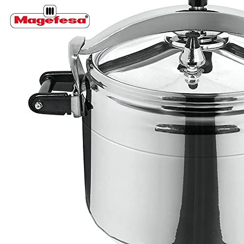 MAGEFESA Chef Pressure Cooker has a Thermodiffusion bottom, 3 Security Systems. 16 Quarts