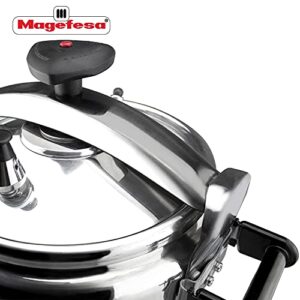 MAGEFESA Chef Pressure Cooker has a Thermodiffusion bottom, 3 Security Systems. 16 Quarts