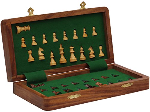 10.5" Wood Chess Set - Handmade Premium Magnetic Folding Chess Board - Wooden Travel Staunton Chess Game with Built in Storage