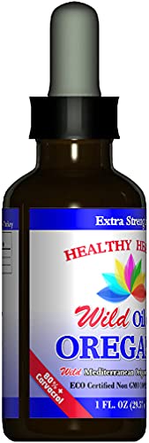 Healthy Health Oregano Oil - Wild Mediterranean - ECO Certified Organic Extra Strength 83% Carvacrol, All Natural Food Grade Oil of Oregano, Non GMO 1 fl. OZ