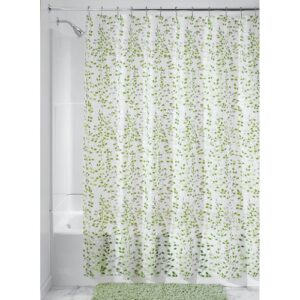 idesign vine waterproof peva bathroom shower curtain - 72" x 72", green/white