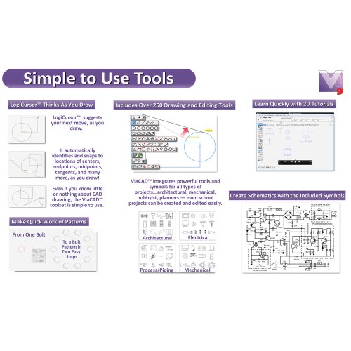 ViaCAD 2D v9 for Windows PC: With over 275 drawing tools, ViaCAD is the perfect choice for producing anything from simple sketches to fully dimensioned, standards compliant, production ready drawings. [Download]