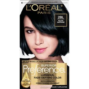 l'oreal paris superior preference fade-defying + shine permanent hair color, 2bl black sapphire, pack of 1, hair dye