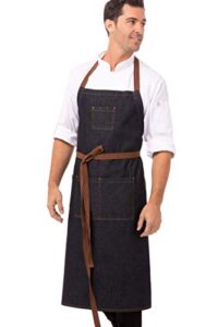 chef works unisex memphis chefs bib apron, indigo blue, one size