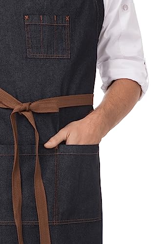 Chef Works Unisex Memphis Chefs Bib Apron, Indigo Blue, One Size