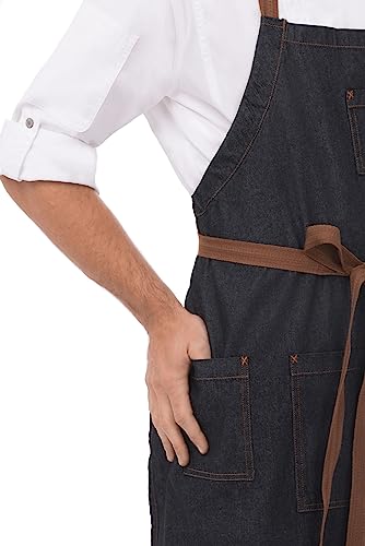 Chef Works Unisex Memphis Chefs Bib Apron, Indigo Blue, One Size