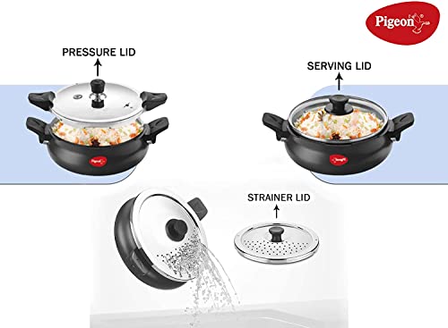 Pigeon 3.2 Quart All-In-One Super Cooker - Steamer, Cooking Pot, Pressure Cooker, Dutch Oven - For All Cooktops - Quick Cooking of Meat, Soup, Rice, Beans, Idli & more, Hard Anodized, (3 Liters)