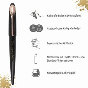 Online 10058 Calligraphy Set I Calligraphy Pen Air Black Rose I Calligraphy Nibs in 2 Line Widths 0.8/1.4 mm I 5 x Ink Cartridges Gold I Gift Set for Calligraphy Fans in Gift Box