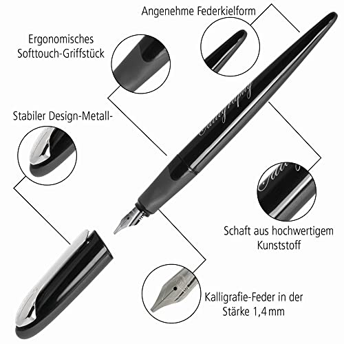 Online 10058 Calligraphy Set I Calligraphy Pen Air Black Rose I Calligraphy Nibs in 2 Line Widths 0.8/1.4 mm I 5 x Ink Cartridges Gold I Gift Set for Calligraphy Fans in Gift Box