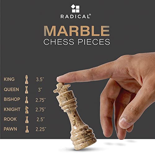 RADICALn 15 Inches Large Handmade Black and Fossil Coral Weighted Marble Full Chess Game Set Staunton and Ambassador Gift Style Marble Tournament Chess Sets