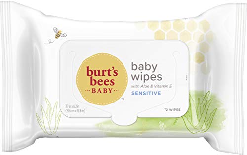 Burt's Bees Baby Wipes, Unscented Towelettes for Sensitive Skin, Hypoallergenic & Non-Irritating, All Natural with Soothing Aloe & Vitamin E, Fragrance Free, 6 Flip-Top Packs (432 Wipes Total)