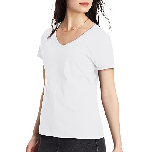 Hanes womens Nano Premium Cotton V-neck Tee fashion t shirts, White, X-Large US