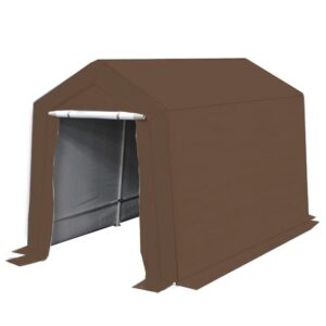 king canopy storage shed 7-feet by 12-feet, 1.5-inch steel frame, enclosed w/roll-up zipper door, 185 gsm pe cover, 6-leg, outdoor, carport, bicycle, motorcycle, atv, gardening, patio, brown, g0712b