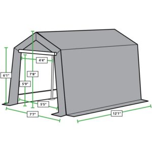 King Canopy Storage Shed 7-Feet by 12-Feet, 1.5-Inch Steel Frame, Enclosed w/roll-up Zipper Door, 185 GSM PE Cover, 6-Leg, Outdoor, Carport, Bicycle, Motorcycle, ATV, Gardening, Patio, Brown, G0712B