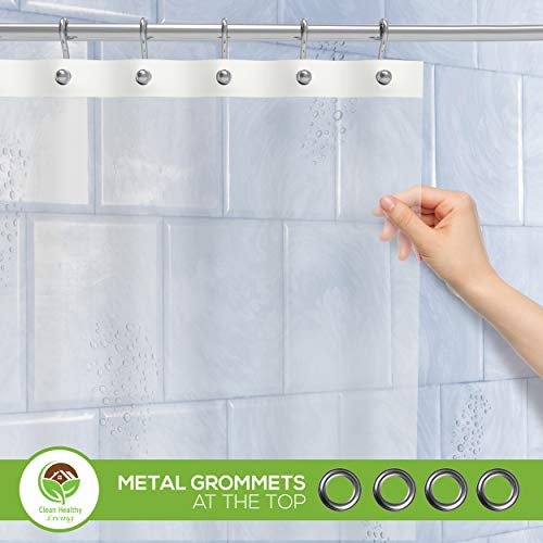 Clean Healthy Living Premium PEVA Clear Shower Curtain Liner with Magnets & Suction Cups - 70 X 71 in. Long