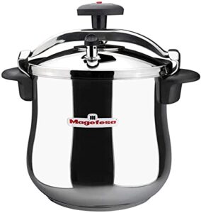 magefesa ® star b fast pressure cooker, 10.6 quart, with rounded bottom, made in 18/10 stainless steel, suitable for all types of stovetops, included indution, 3 heavy security systems, 8 psi