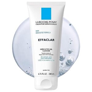 la roche-posay effaclar medicated gel facial cleanser, foaming acne face wash with salicylic acid, helps clear acne breakouts and with oily skin control, oil free, fragrance free