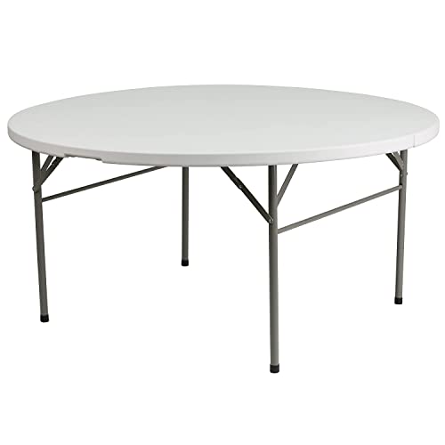 Flash Furniture Scarborough 5-Foot Round Bi-Fold Granite White Plastic Folding Table with Carrying Handle