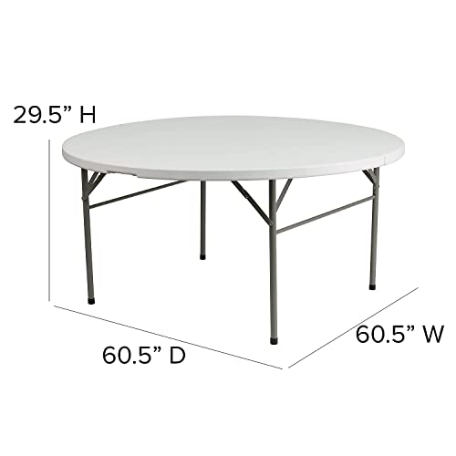 Flash Furniture Scarborough 5-Foot Round Bi-Fold Granite White Plastic Folding Table with Carrying Handle