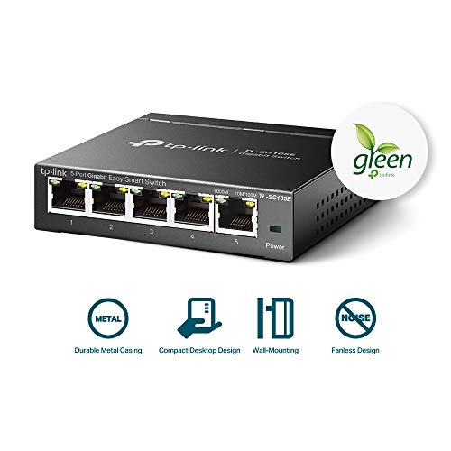 TP-Link 5 Port Gigabit Switch | Easy Smart Managed | Plug & Play | Limited Lifetime Protection | Desktop/Wall-Mount | Shielded Ports | Support QoS, Vlan, IGMP and Link Aggregation (TL-SG105E)