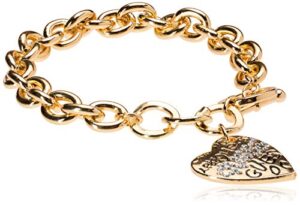 guess "basic" gold graffiti logo heart toggle charm bracelet