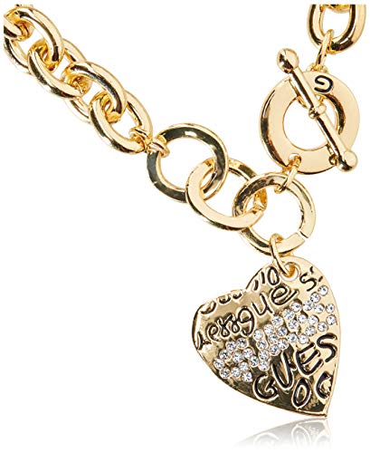 GUESS "Basic" Gold Graffiti Logo Heart Toggle Charm Bracelet