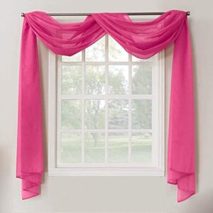 decotex 1 piece sheer voile home decor fully hemmed scarf valance swag topper (37" x 216", hot pink)