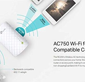 TP-Link AC750 Wifi Range Extender | Up to 750Mbps | Dual Band WiFi Extender, Repeater, Wifi Signal Booster, Access Point| Easy Set-Up | Extends Wifi to Smart Home & Alexa Devices (RE200)