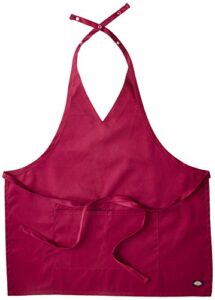 dickies chef tailored v-neck with snap closure apron, burgundy, one size