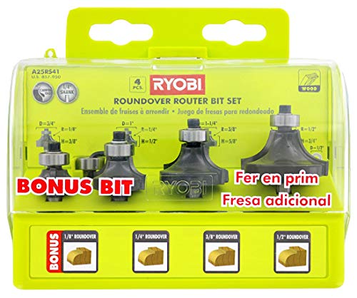 Ryobi A25RS41 4-Piece Roundover Router Bit Set